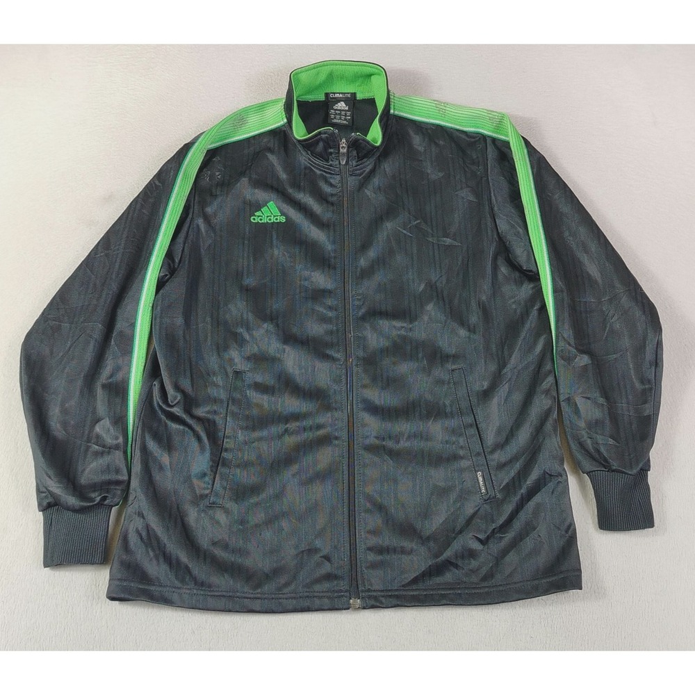 Adidas Track Jacket Youth Large 13-14 Black Green Climalite Full Zip Soccer